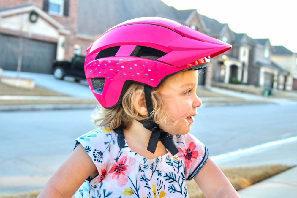 2 year old wearing Bell Sidetrack 2 Child helmet