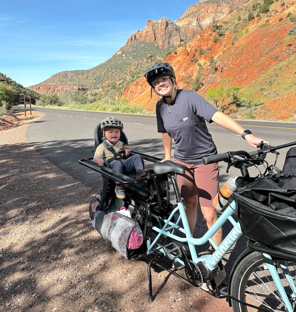 mom riding the Xtracycle Swoop in zion national park