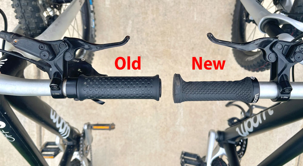 Side by side comparison of woom OFF AIR 4 handelbar grip on old and new models.
