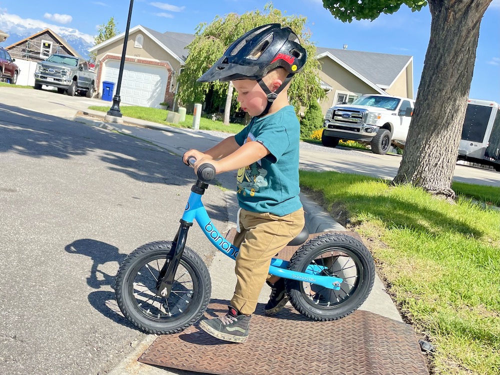 boy riding the banana bike GT down a ramp