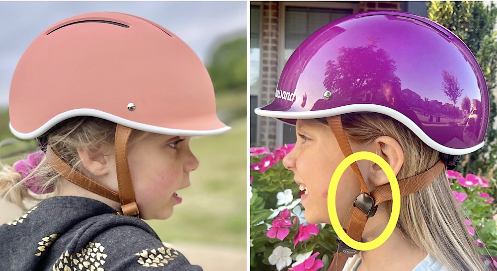 Side by side comparison of side straps on Thousand Jr. Vegan leather vs nylon.