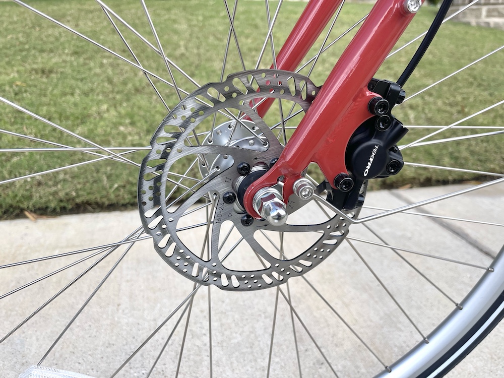 Disc rotor of the hydraulic disc brakes on the Priority Turi