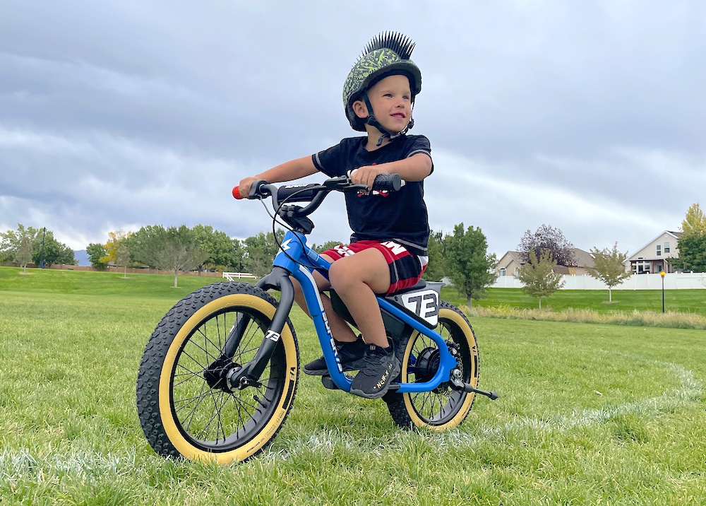 young rider on the SUPER73 K1D kids electric balance bike