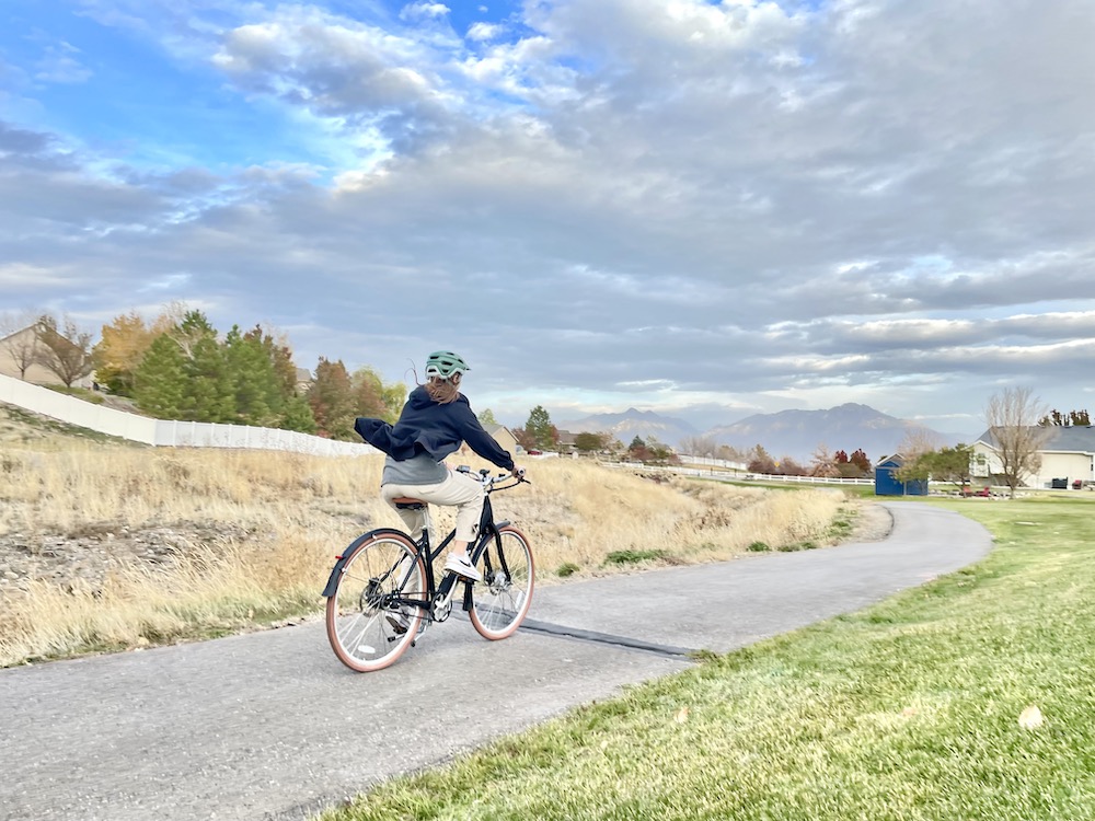 Riding the eclassic plus bike down a path