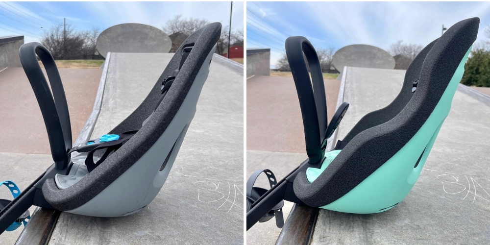 Collage showing side shots of Thule Yepp Nexxt Mini and Thule Yepp Nexxt 2 Mini