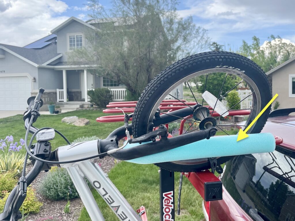 VelociRAX with a small basket and foam to allow for a 16” bike to load