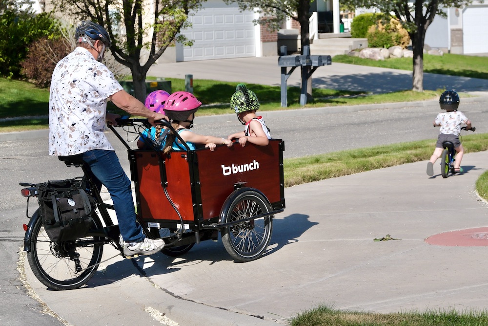 Riding the bunch bike up a ramp