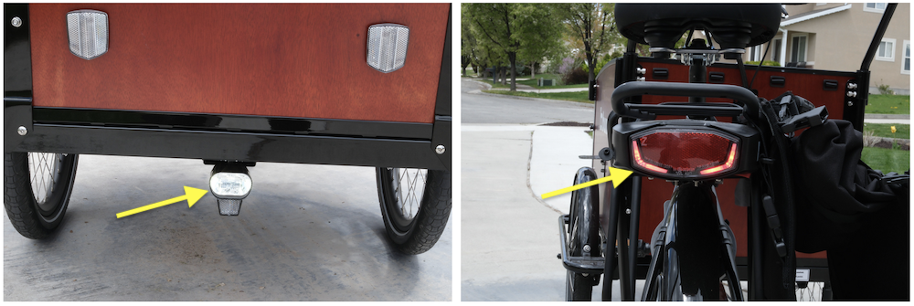 Front and rear light on the Bunch Bike