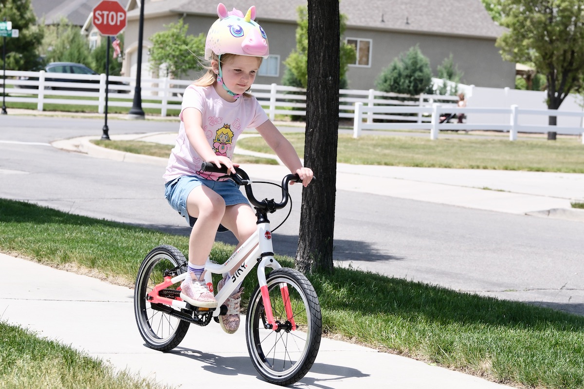Taller rider on the Biky 16 kids bike