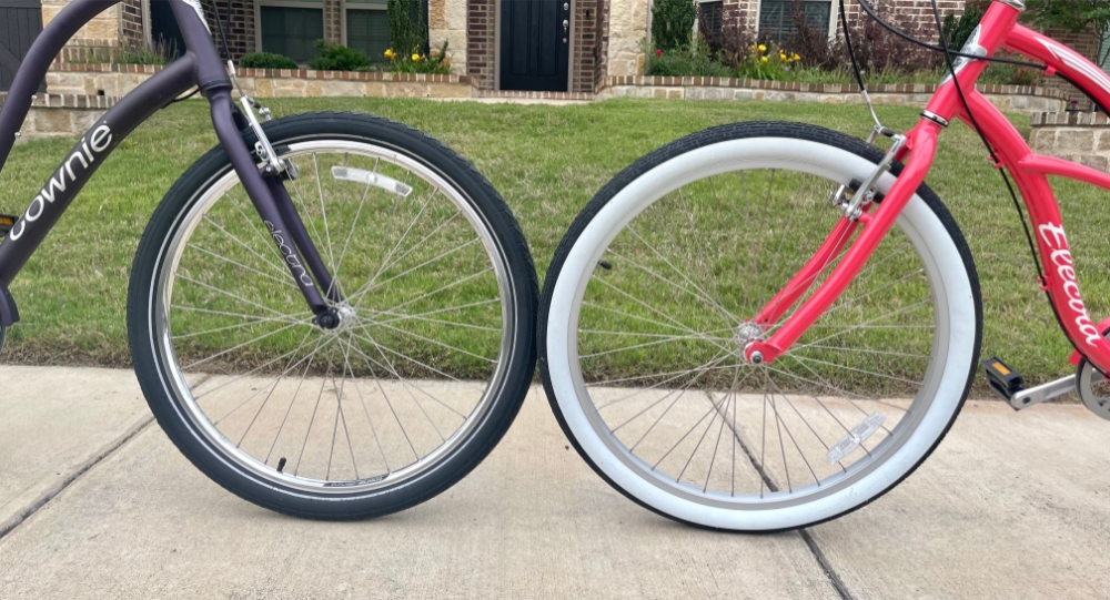 Electra Townie and Electra Cruiser front tires side by side