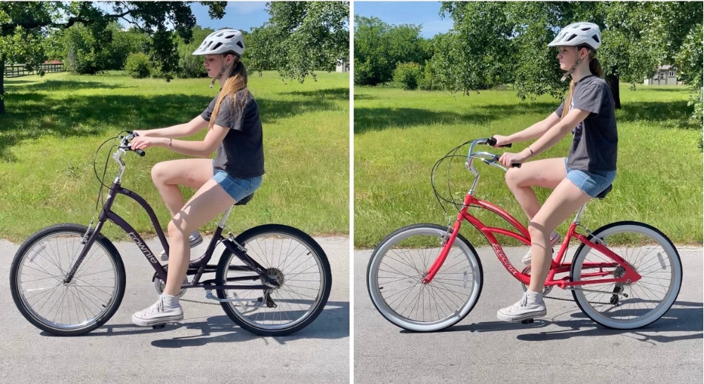 Comparison images showing a rider on the Electra Townie and Electra Cruiser