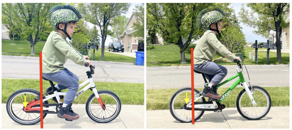 Taller rider on the Biky 16 and woom 3 side by side comparison