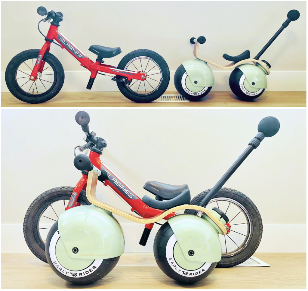 Size comparison of a regular balance bike and the Bell Velio