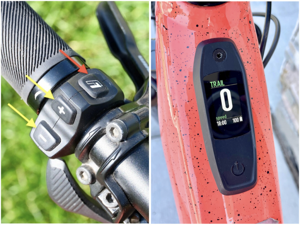 Handlebar remote and digital display on top tube of Levo SL Kids
