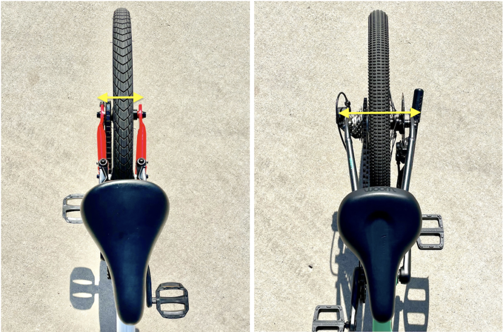 side by side comparison of the rear frame of the Biky 20 and the woom 4 explore