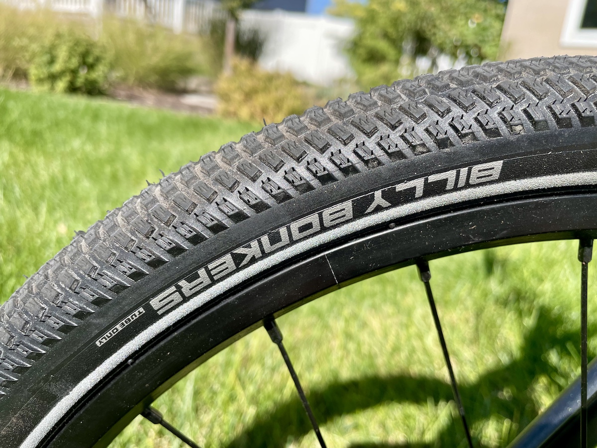 side profile of the Billy Bonkers tires on the woom EXPLORE
