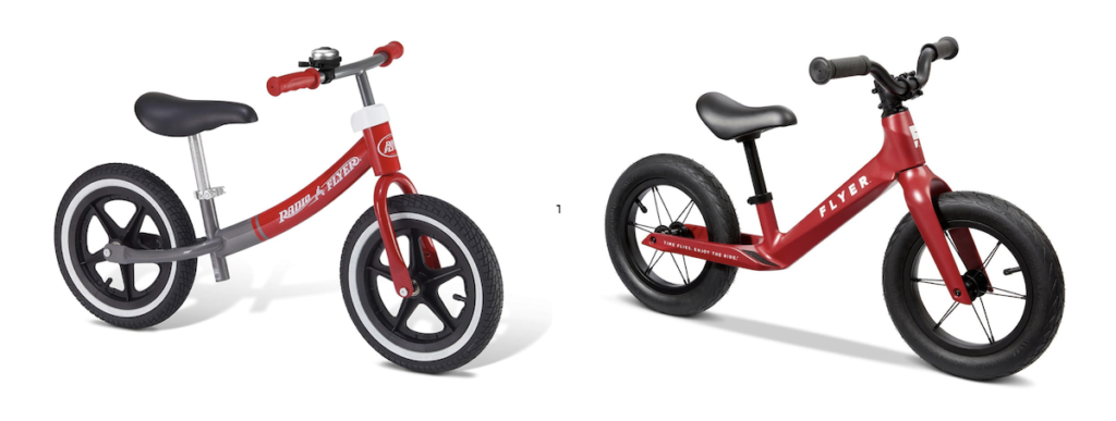Radio Flyer Air Ride and Ultra Lite balance bike comparison picture