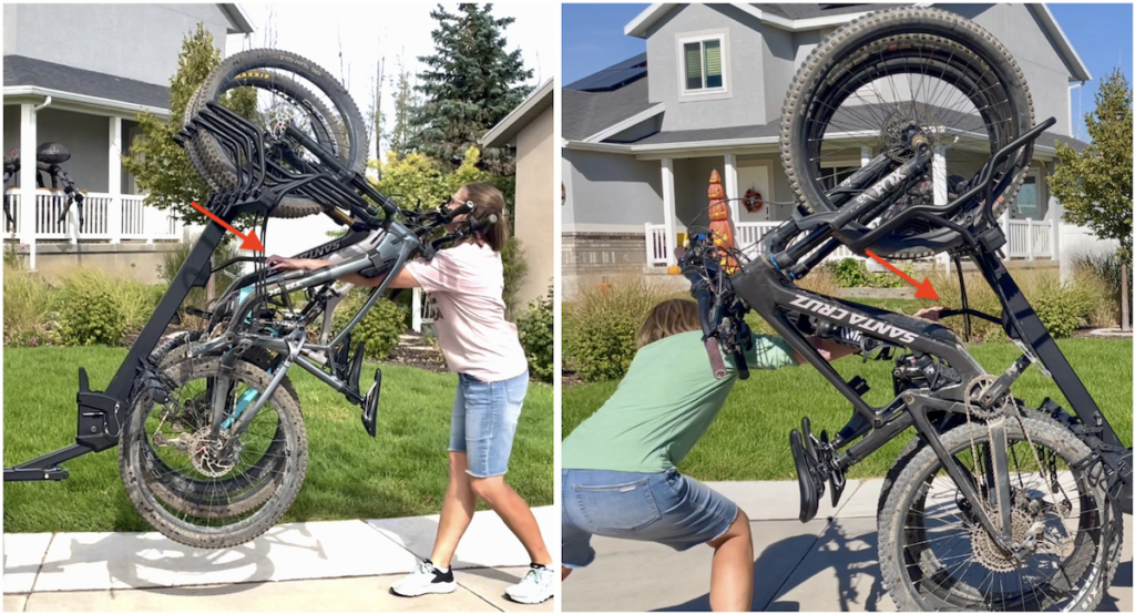 reaching for the release lever on the Thule ReVert