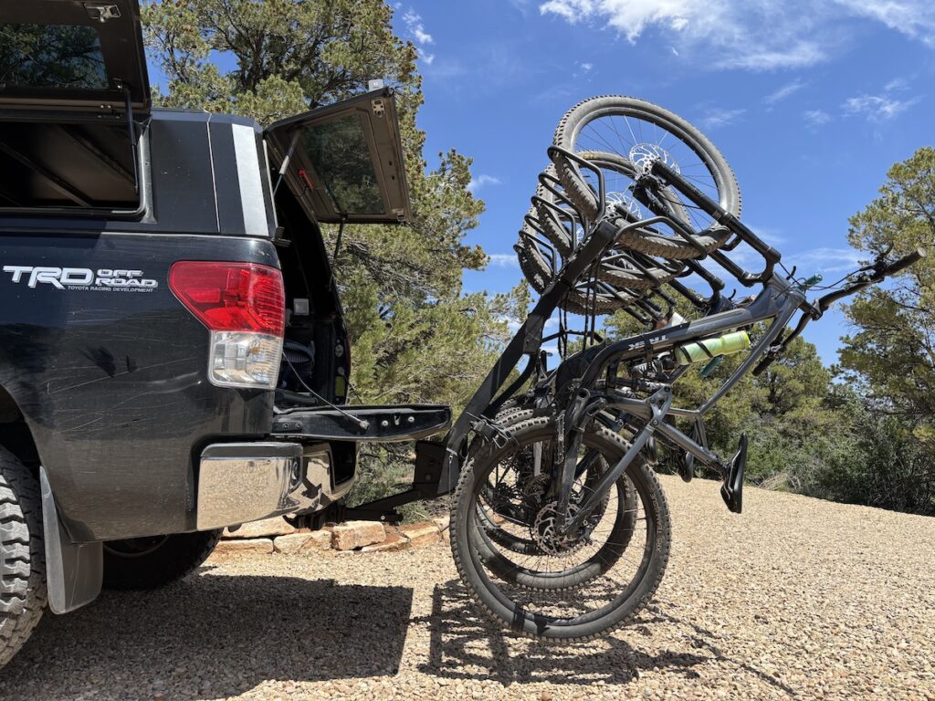 tailgate on a toyota tundra lowered down with the Thule ReVert bike rack