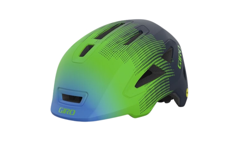green and blue Giro Scamp II toddler helmet
