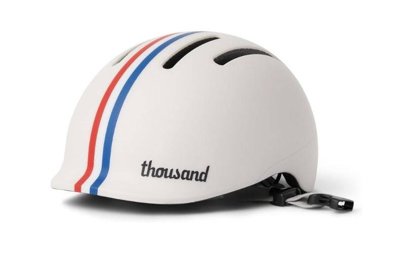 white with racing stripes Thousand Jr. Toddler helmet