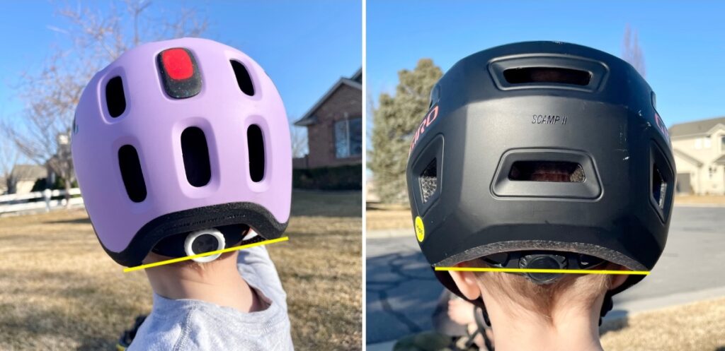 extended coverage on woom READY helmet versus Giro Scamp