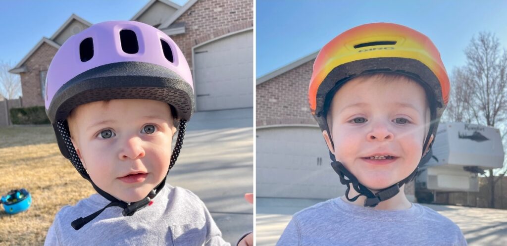 woom READY helmet versus the Giro Scamp with a toddler