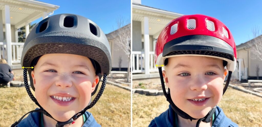side by side comparison of the new woom READY helmet and the older woom Helmet