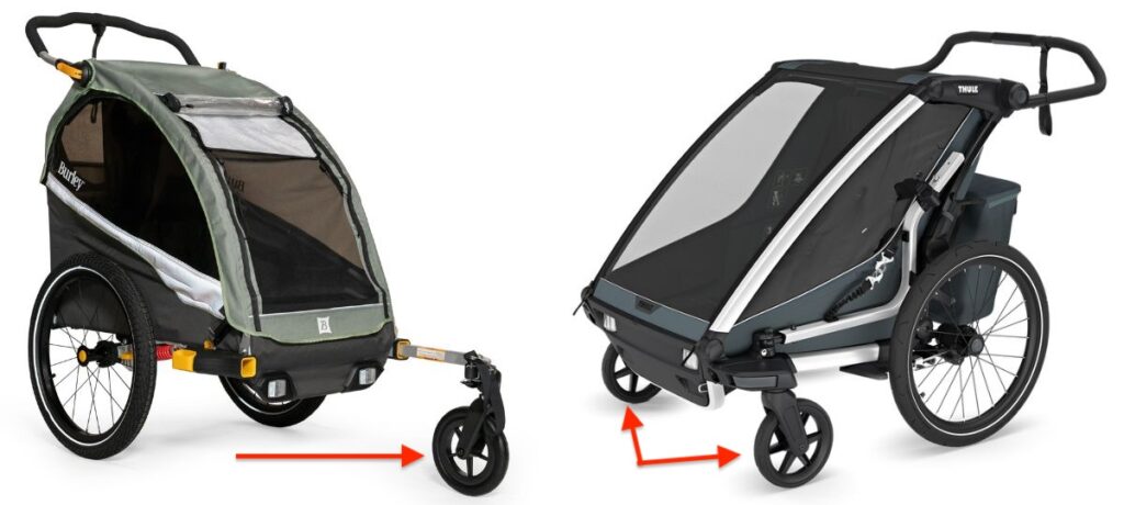 Burley trailer stroller vs. Thule Chariot stroller