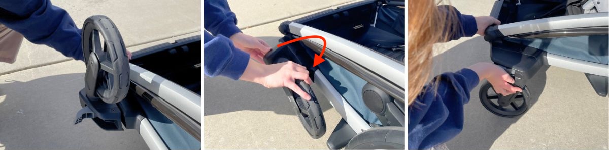 flipping the stroller wheels on the chariot cross trailer