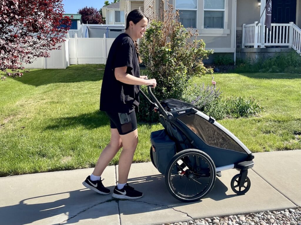 thule chariot cross 2 being used as a stroller