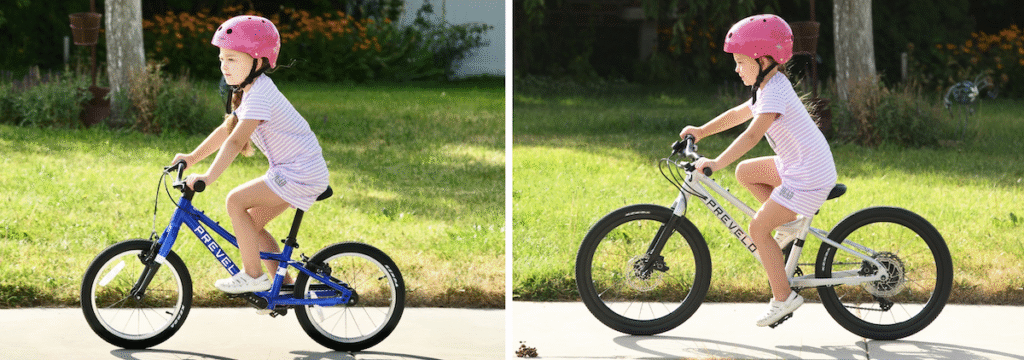 young girl riding the prevelo 16 and 20 inch bikes